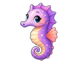 Captain McFin, A tiny purple seahorse who patrols the kelp like a sleepy harbor captain.